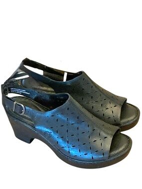 Born Diamond Black Leather Slingback Wedge Comfort Sandals Size-8.5M